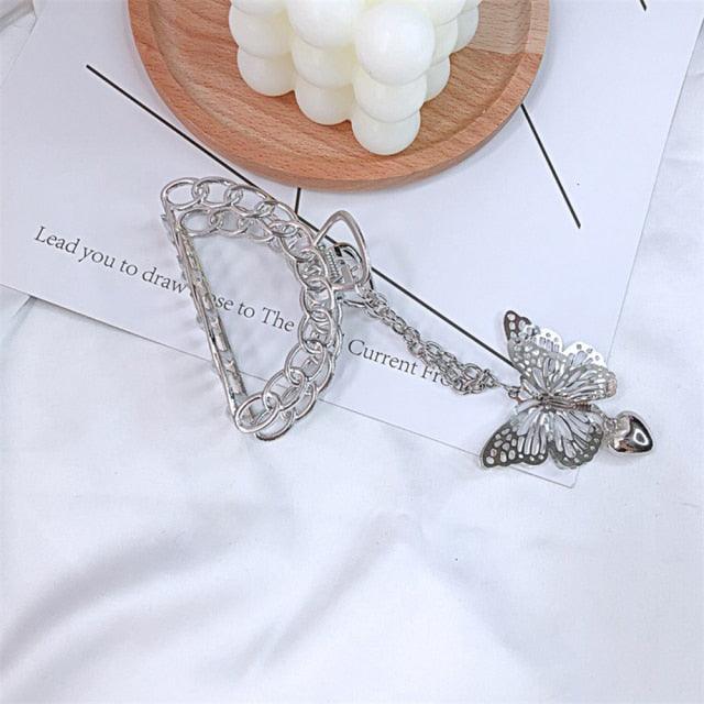 New Butterfly Metal Hair Claws  New Vintage Goth Long Tassel  Love Pendant Barrettes for Women Party Hair Accessories Jewelry Fashion Hairgrips Accessories For Party