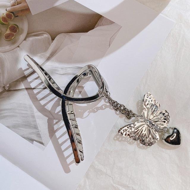 New Butterfly Metal Hair Claws  New Vintage Goth Long Tassel  Love Pendant Barrettes for Women Party Hair Accessories Jewelry Fashion Hairgrips Accessories For Party