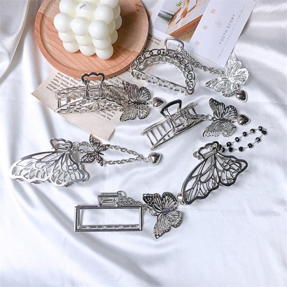 New Butterfly Metal Hair Claws  New Vintage Goth Long Tassel  Love Pendant Barrettes for Women Party Hair Accessories Jewelry Fashion Hairgrips Accessories For Party