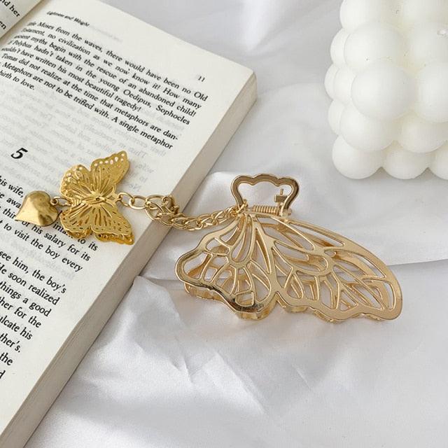 New Butterfly Metal Hair Claws  New Vintage Goth Long Tassel  Love Pendant Barrettes for Women Party Hair Accessories Jewelry Fashion Hairgrips Accessories For Party