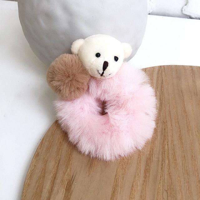 New Mink Fur Hair Rope Scrunchie Women Accessory Flurry Headband Hair Ties Elastic Fashion Hair Ring Women's Wristband Scrunchie Hairband Pom Pom Hair Tie Ring