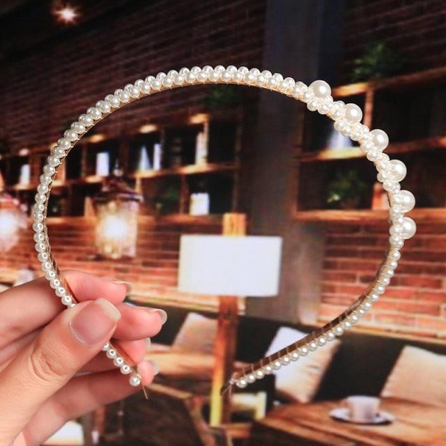 Simulation Pearl Hairbands Women Hair Accessories Korean Handmade Bow Flower Hoops Headband Wedding Ornaments Gorgeous Hair Accessories For Women