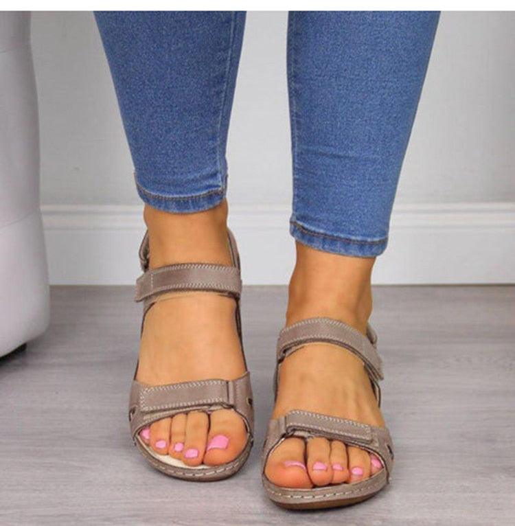 New Women Sandals Flat Open Toe Women Casual Platform Vintage Sandals For Women Leather Vintage Summer Outdoor Athletic Comfort Flat Sandals Non-Slip Platform Shoes