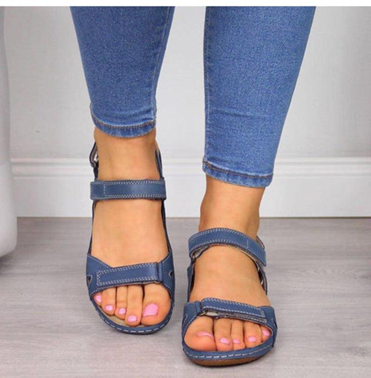 New Women Sandals Flat Open Toe Women Casual Platform Vintage Sandals For Women Leather Vintage Summer Outdoor Athletic Comfort Flat Sandals Non-Slip Platform Shoes