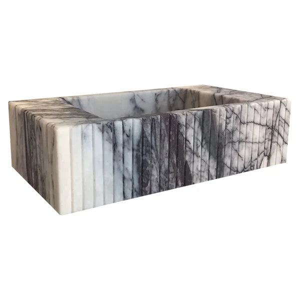 New York Marble Wall Mount Bathroom Sink Fluted Design with 12 by 20 by 5 Inch Size