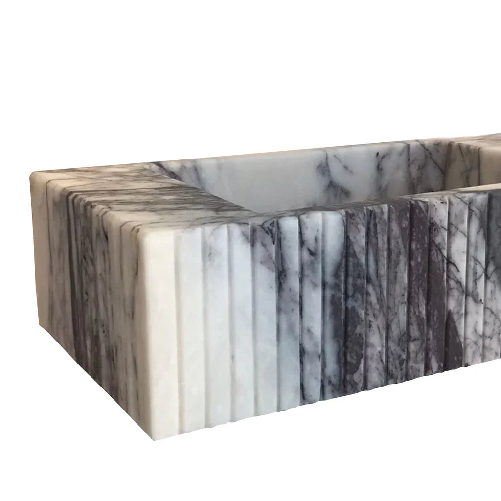 New York Marble Wall Mount Bathroom Sink Fluted Design with 12 by 20 by 5 Inch Size
