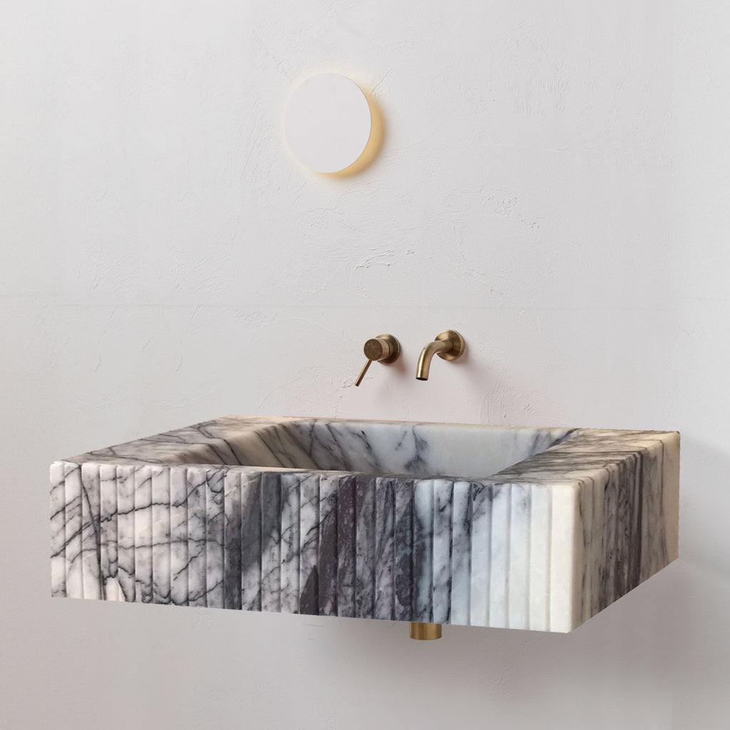 New York Marble Wall Mount Bathroom Sink Fluted Design with 12 by 20 by 5 Inch Size