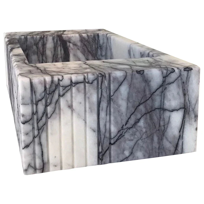 New York Marble Wall Mount Bathroom Sink Fluted Design with 12 by 20 by 5 Inch Size