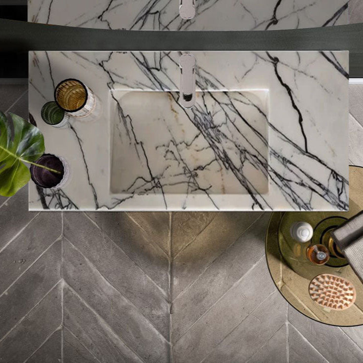 Turkish Marble Wall-mount Rectangular Bathroom Sink 43 Inch - Polished