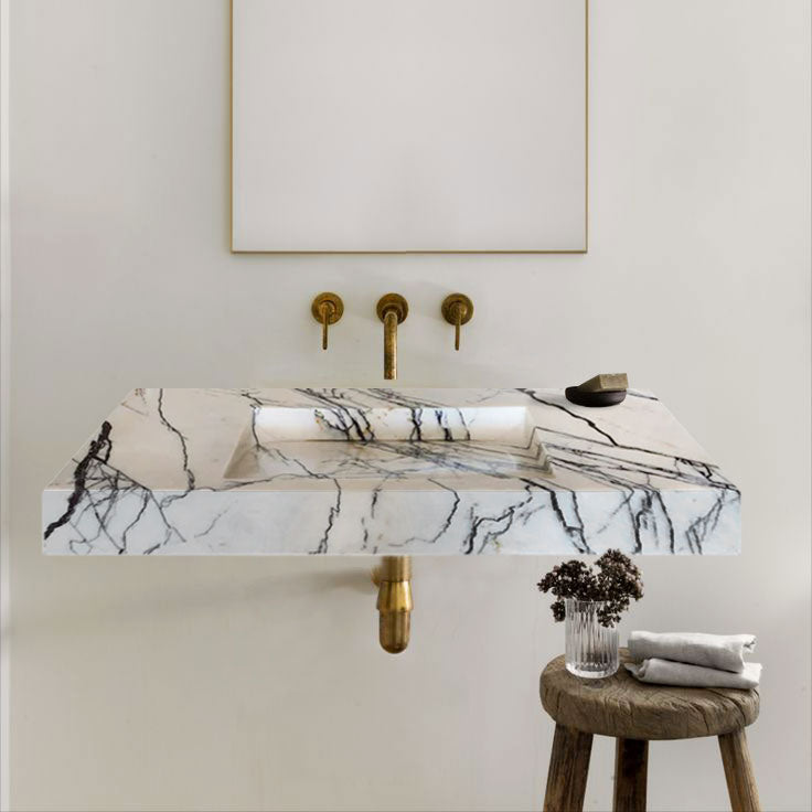 Turkish Marble Wall-mount Rectangular Bathroom Sink 43 Inch - Polished