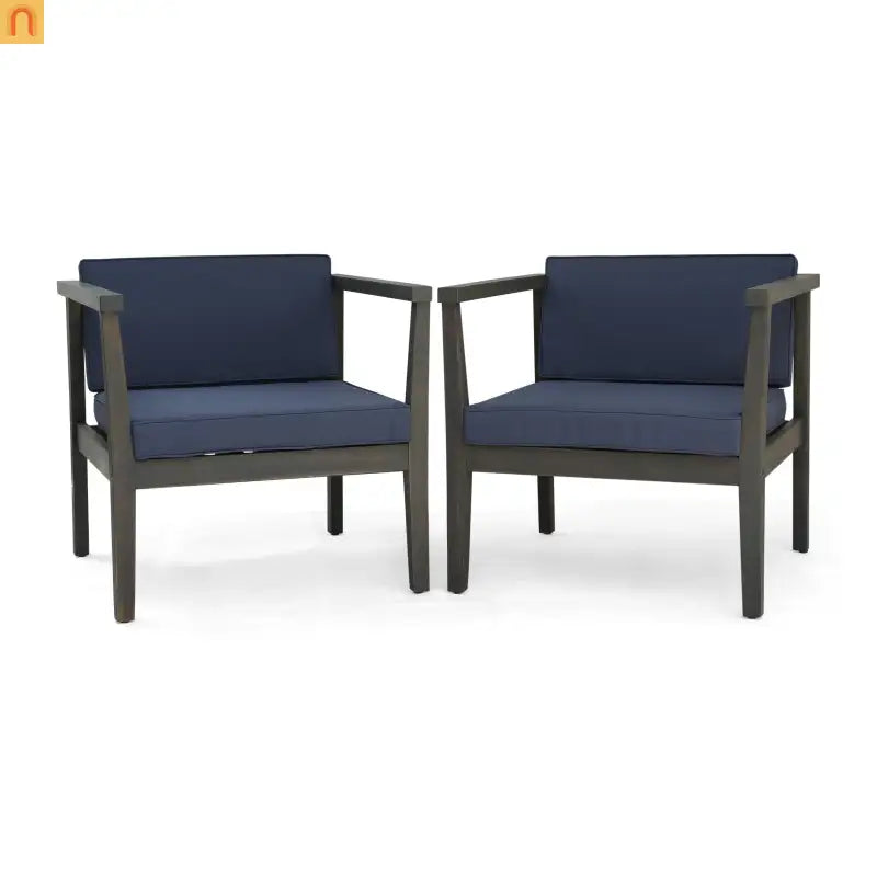 Outdoor Club Chair Acacia Wood Gray Dark Gray Cushion Set of 2