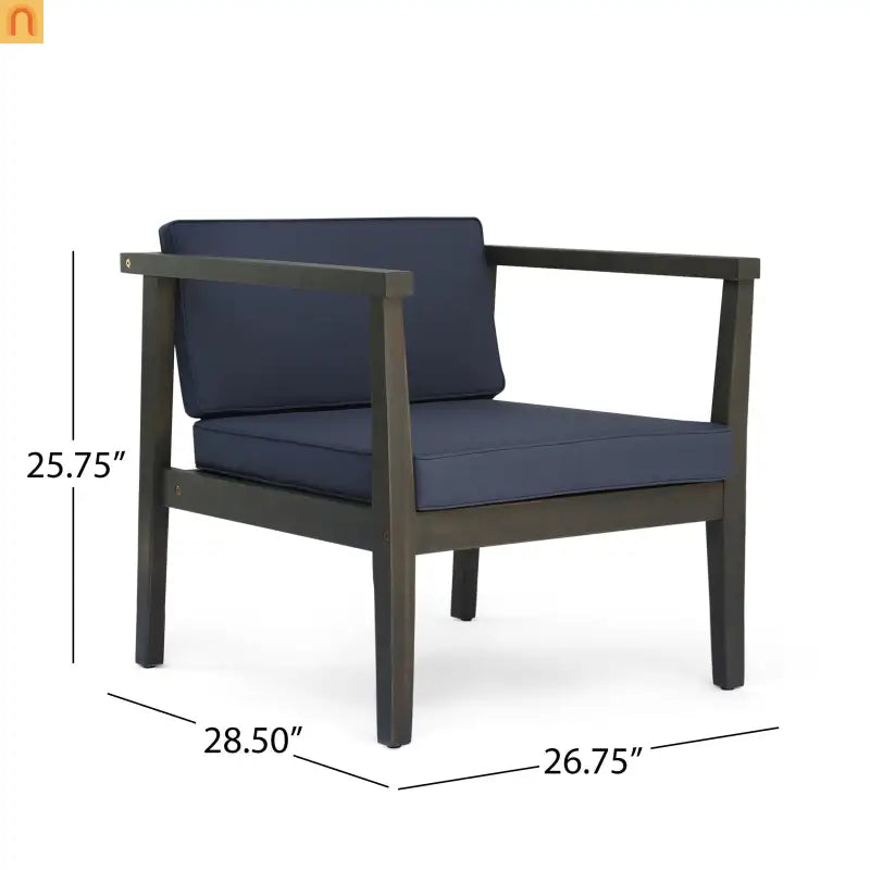 Outdoor Club Chair Acacia Wood Gray Dark Gray Cushion Set of 2
