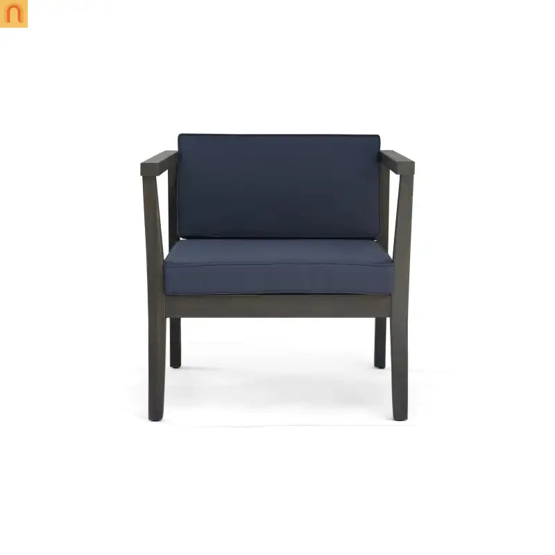 Outdoor Club Chair Acacia Wood Gray Dark Gray Cushion Set of 2