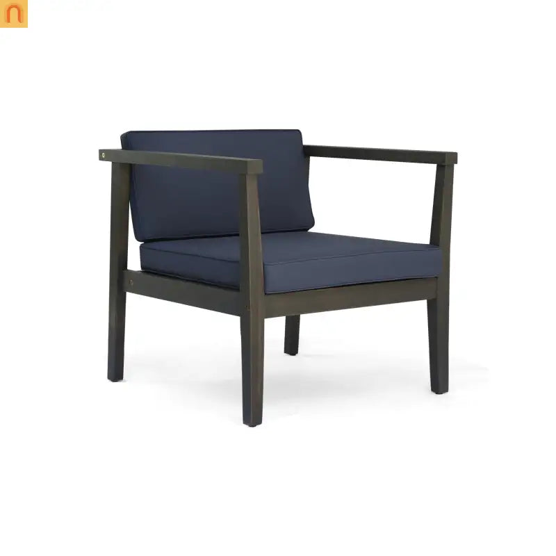 Outdoor Club Chair Acacia Wood Gray Dark Gray Cushion Set of 2