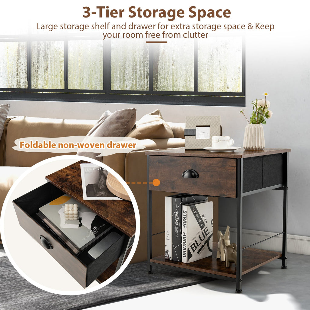 2 Tiers Nightstand with Open Storage Shelf for Living Room Bedroom