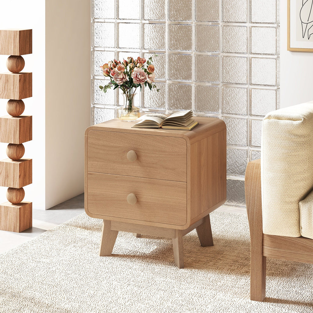 Nightstand with 2 Drawers Solid Rubber Wood Legs