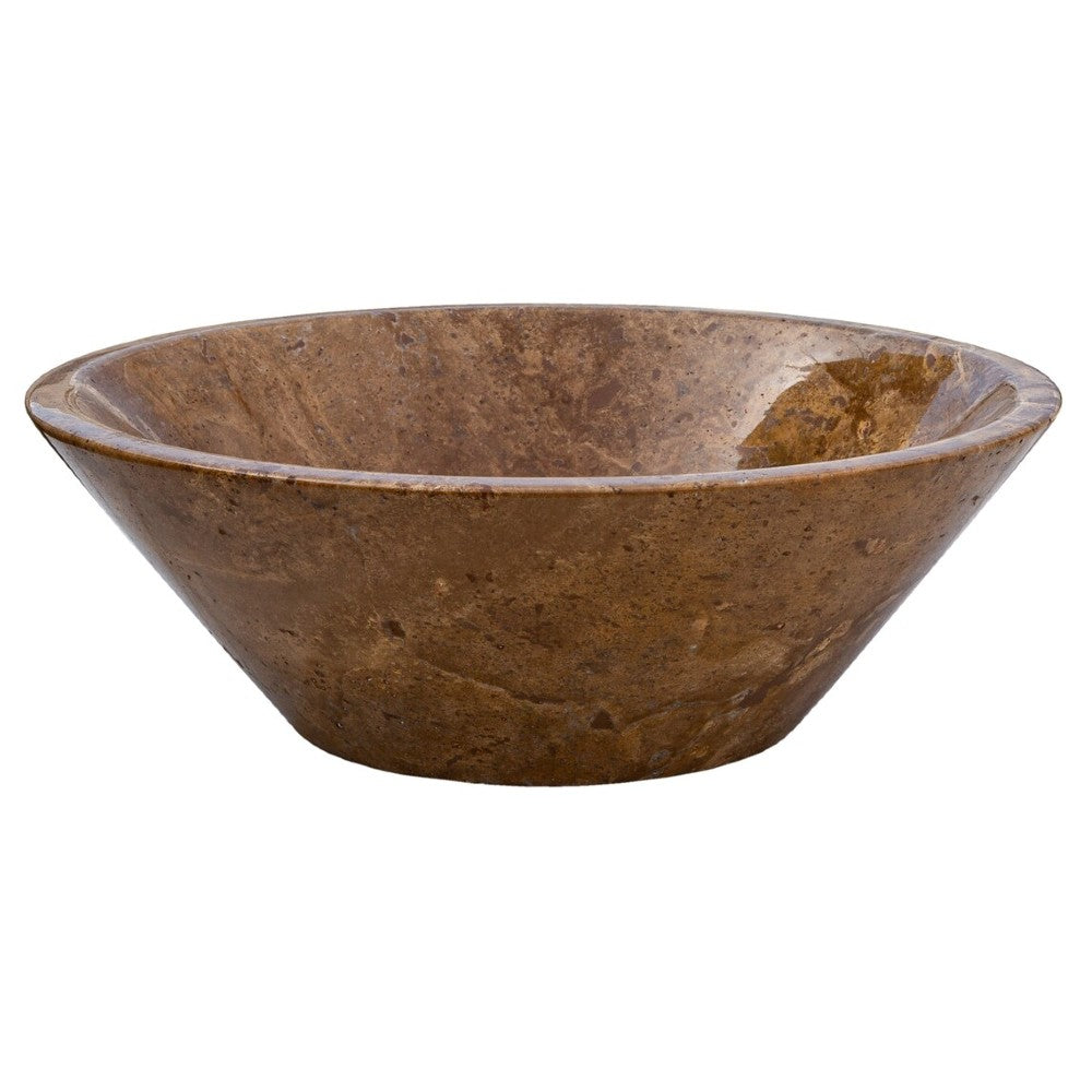 Handcrafted Noce Brown Travertine V-Shape Tapered Vessel Sink - Polished Finish 16x6