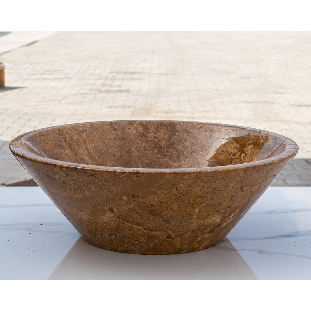 Handcrafted Noce Brown Travertine V-Shape Tapered Vessel Sink - Polished Finish 16x6