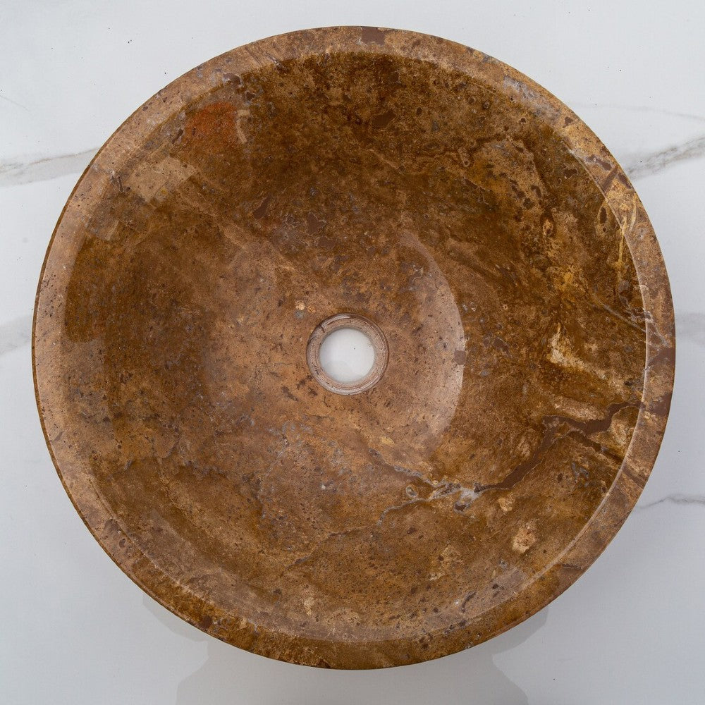 Handcrafted Noce Brown Travertine V-Shape Tapered Vessel Sink - Polished Finish 16x6