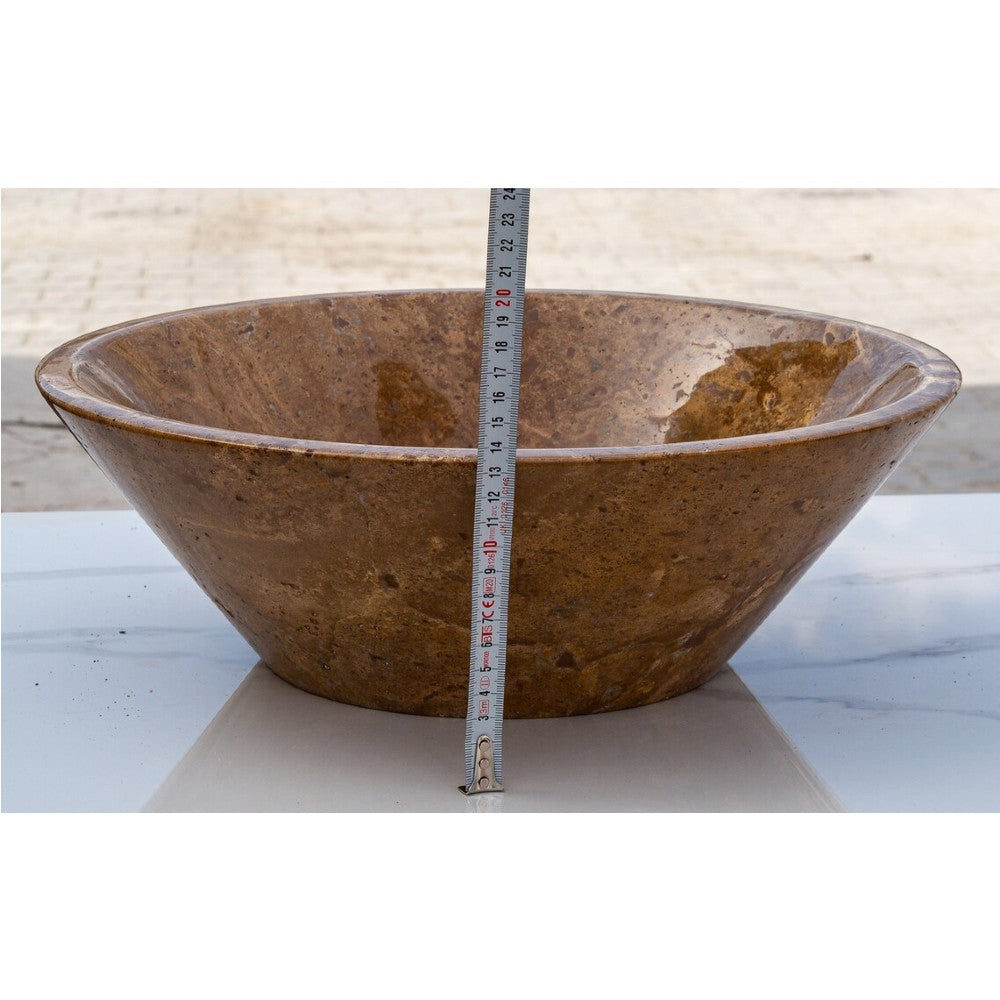 Handcrafted Noce Brown Travertine V-Shape Tapered Vessel Sink - Polished Finish 16x6