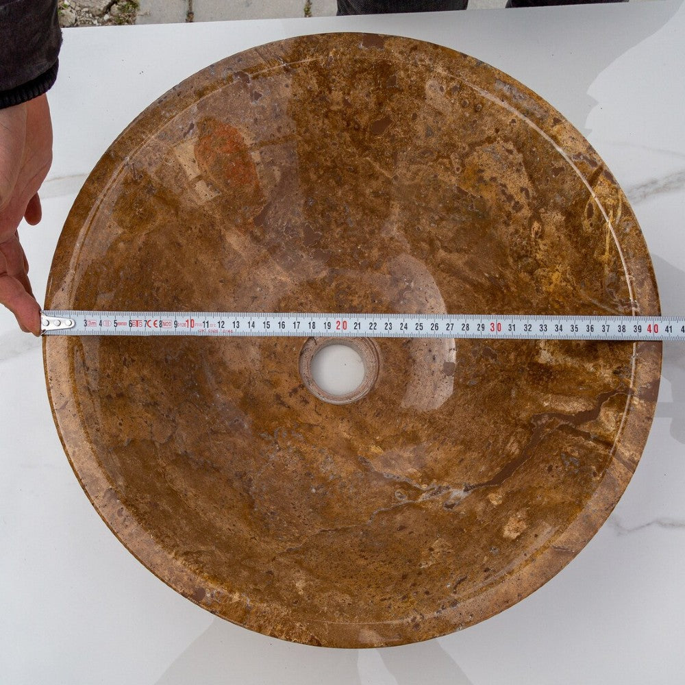 Handcrafted Noce Brown Travertine V-Shape Tapered Vessel Sink - Polished Finish 16x6