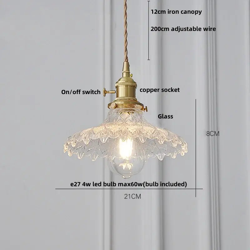 DecorBites™ Brass LED Pendant Light Fixture Clear Glass Adjustable Nordic Hanging Lamp