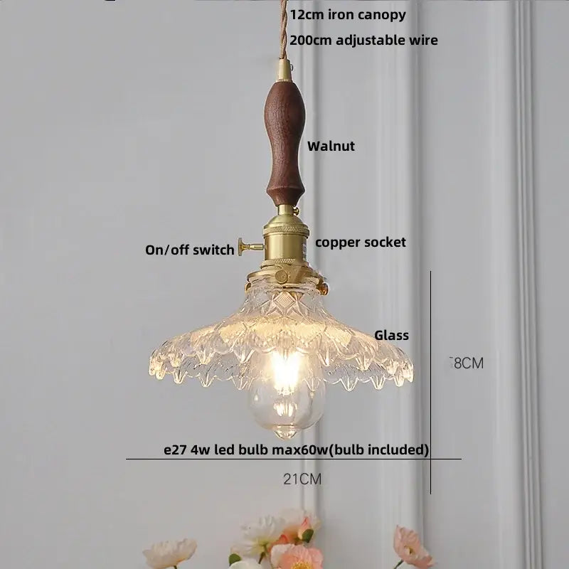 DecorBites™ Brass LED Pendant Light Fixture Clear Glass Adjustable Nordic Hanging Lamp
