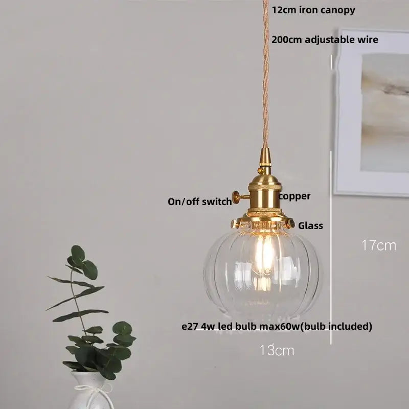 DecorBites™ Brass LED Pendant Light Fixture Clear Glass Adjustable Nordic Hanging Lamp