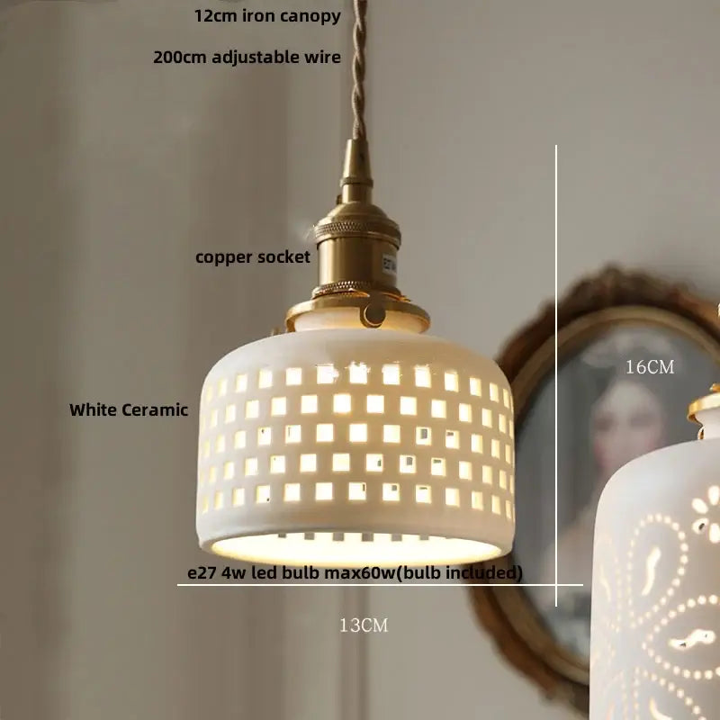 DecorBites™ Brown Wood LED Pendant Light - Nordic Modern White Ceramic Hanging Lamp