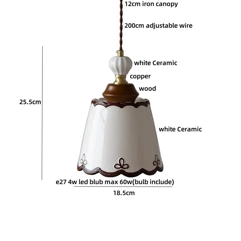 DecorBites™ Brown Wood LED Pendant Light - Nordic Modern White Ceramic Hanging Lamp
