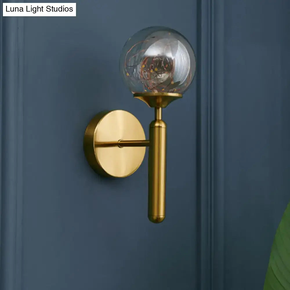 Nordic gold glass globe wall sconce with bedroom fairy lights