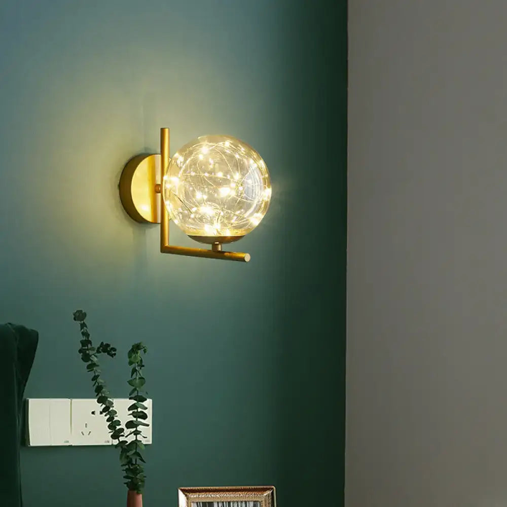 Nordic gold glass globe wall sconce with bedroom fairy lights