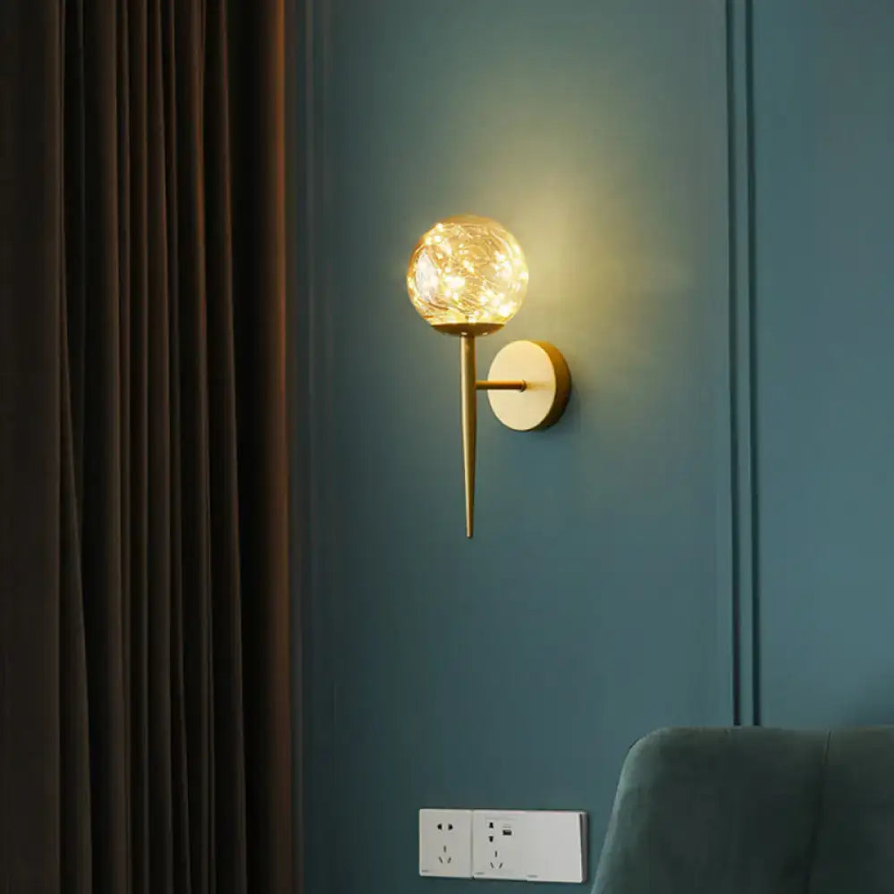 Nordic gold glass globe wall sconce with bedroom fairy lights