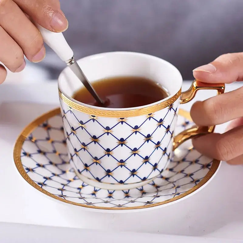 DecorBites™ 3-Piece Bone China Coffee Set 200ml Nordic Gold Porcelain Tea Cup
