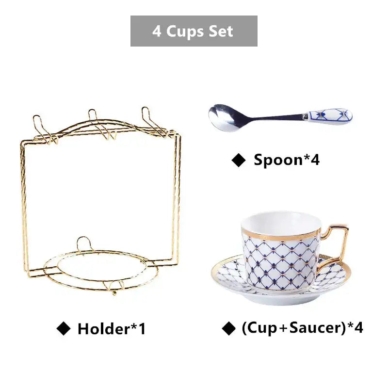 DecorBites™ 3-Piece Bone China Coffee Set 200ml Nordic Gold Porcelain Tea Cup