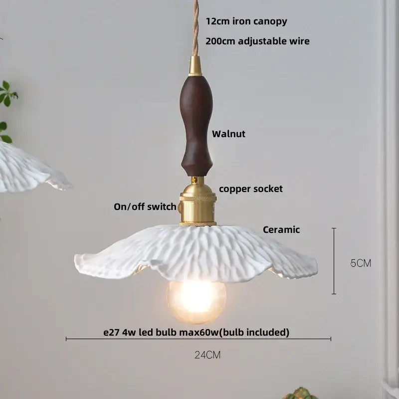 DecorBites™ Brown Wood LED Pendant Lamp Ceramic Nordic Hanging Light Fixtures
