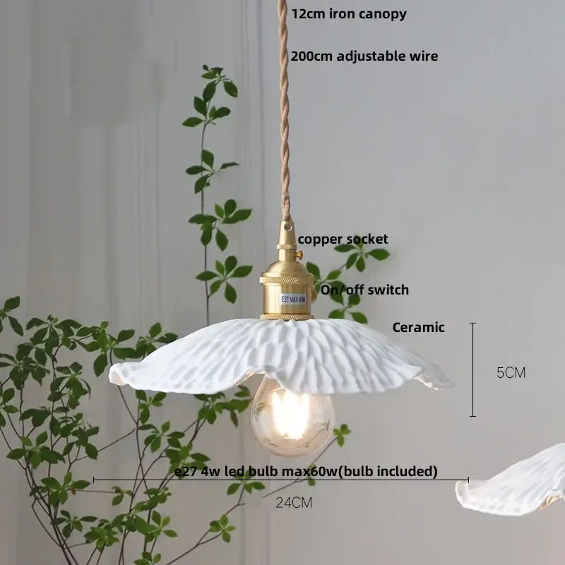 DecorBites™ Brown Wood LED Pendant Lamp Ceramic Nordic Hanging Light Fixtures