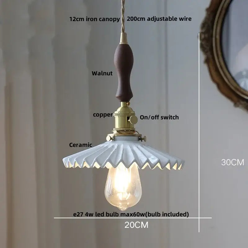 DecorBites™ Brown Wood LED Pendant Lamp Ceramic Nordic Hanging Light Fixtures