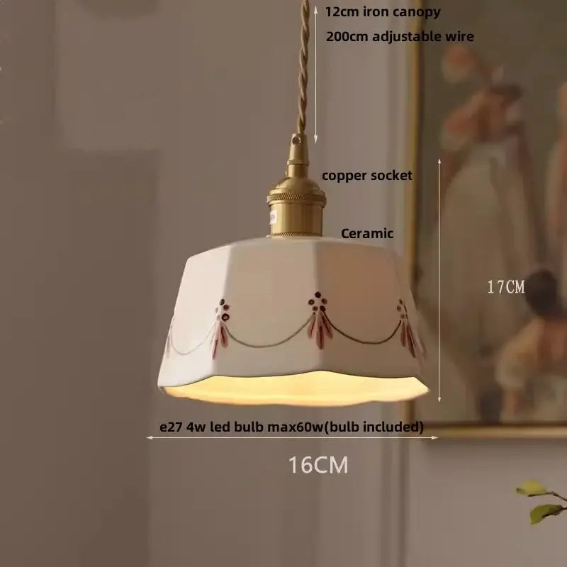 DecorBites™ Brown Wood LED Pendant Lamp Ceramic Nordic Hanging Light Fixtures