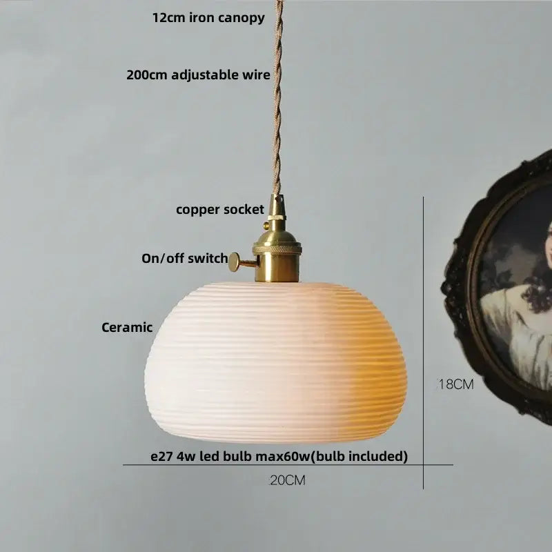 DecorBites™ Brown Wood LED Pendant Lamp Ceramic Nordic Hanging Light Fixtures