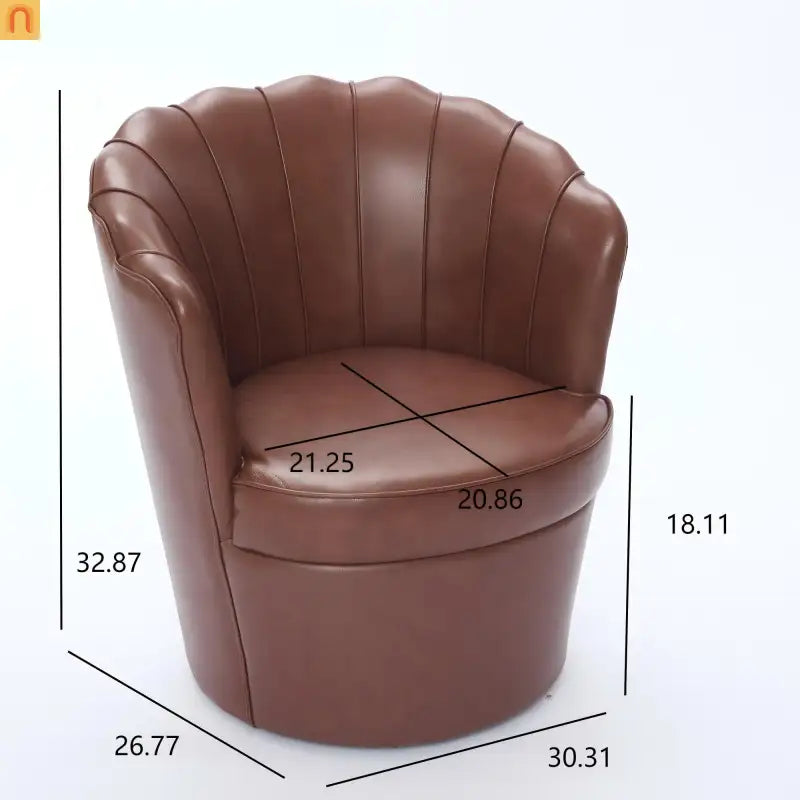 Wingback Swivel Chair Genuine Leather Brown 360 Degree Metal Base