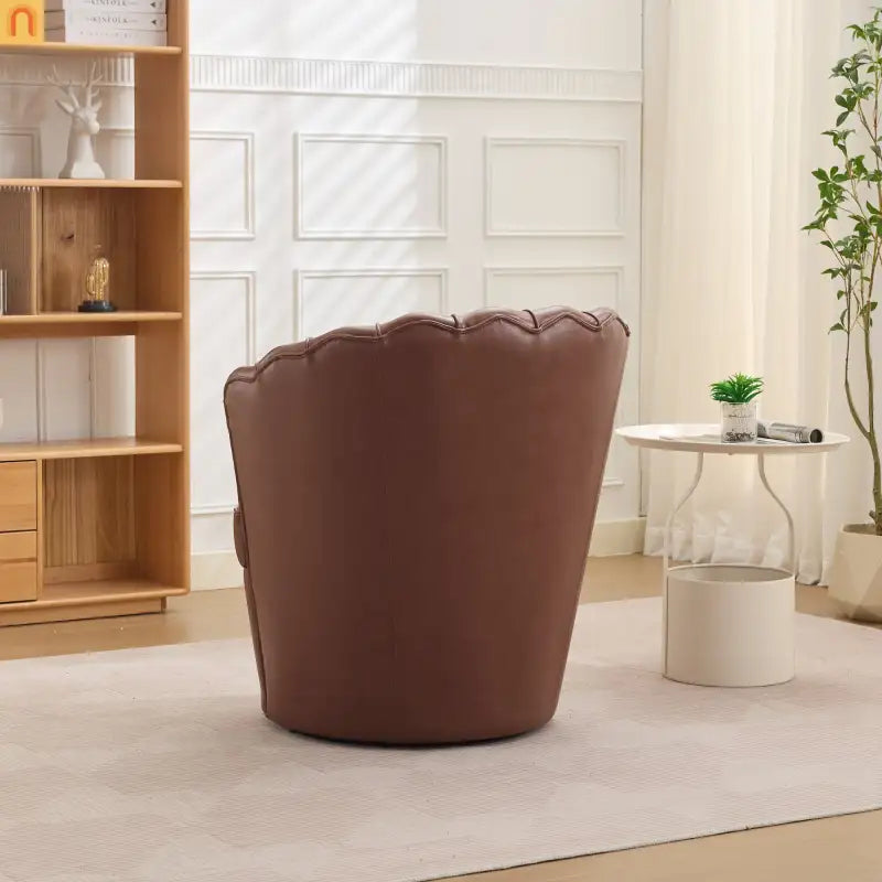 Wingback Swivel Chair Genuine Leather Brown 360 Degree Metal Base