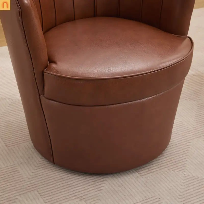 Wingback Swivel Chair Genuine Leather Brown 360 Degree Metal Base