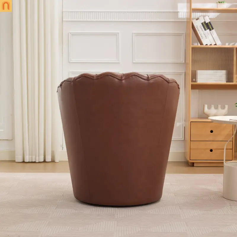 Wingback Swivel Chair Genuine Leather Brown 360 Degree Metal Base