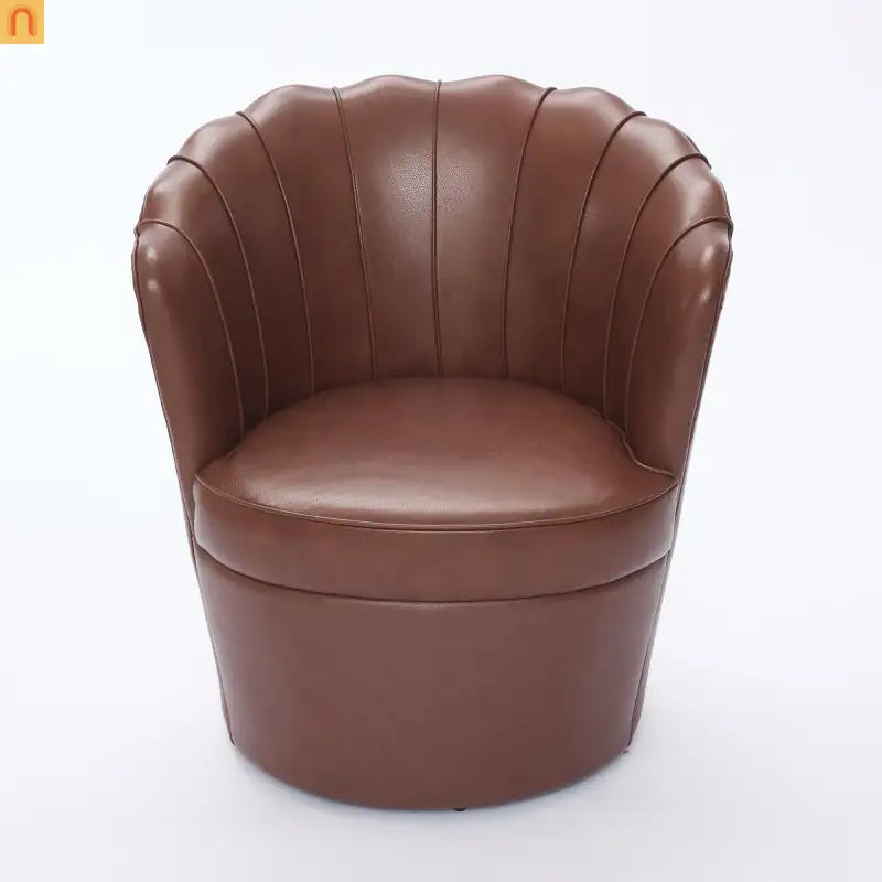 Wingback Swivel Chair Genuine Leather Brown 360 Degree Metal Base
