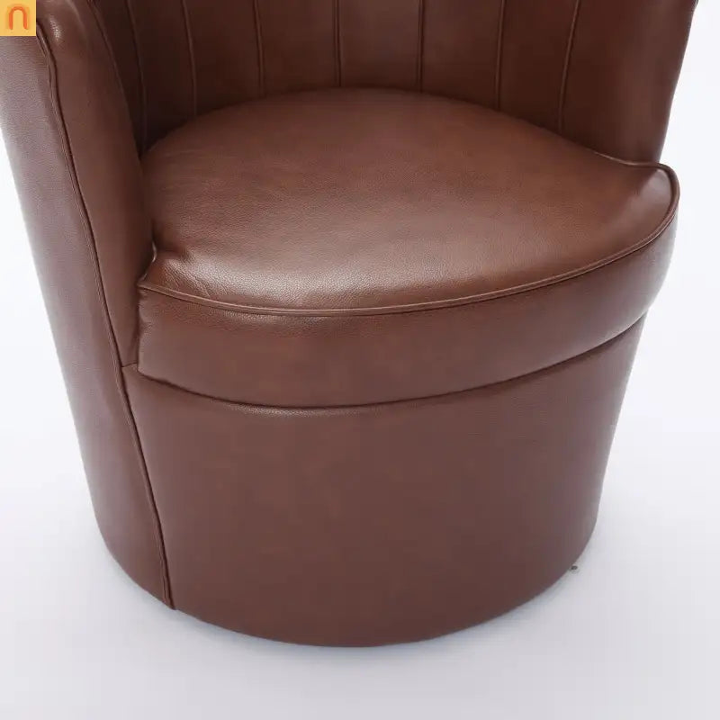 Wingback Swivel Chair Genuine Leather Brown 360 Degree Metal Base