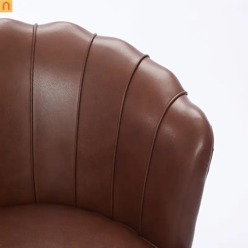 Wingback Swivel Chair Genuine Leather Brown 360 Degree Metal Base