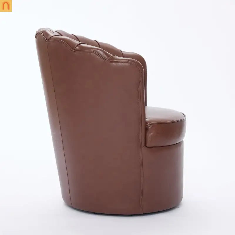 Wingback Swivel Chair Genuine Leather Brown 360 Degree Metal Base