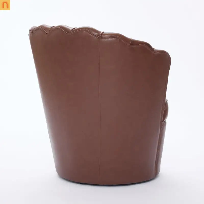 Wingback Swivel Chair Genuine Leather Brown 360 Degree Metal Base