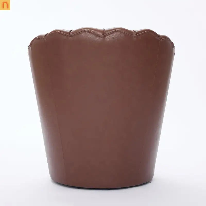 Wingback Swivel Chair Genuine Leather Brown 360 Degree Metal Base